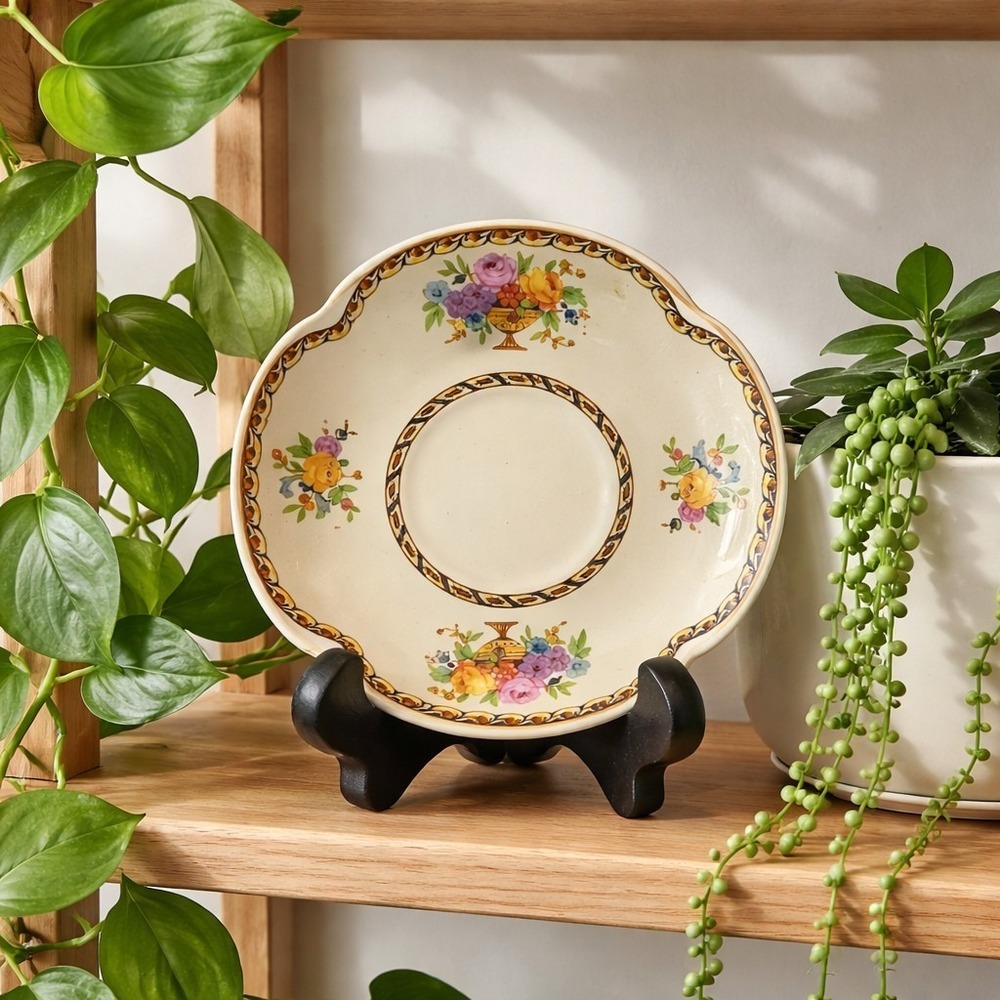 Vtg 1940s - 50sโ Johnson Bros Pareek Saucer England Flowers Floral Gold